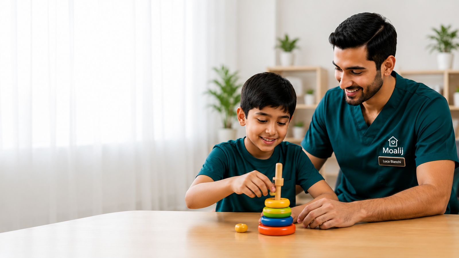 Therapist helping a child at home