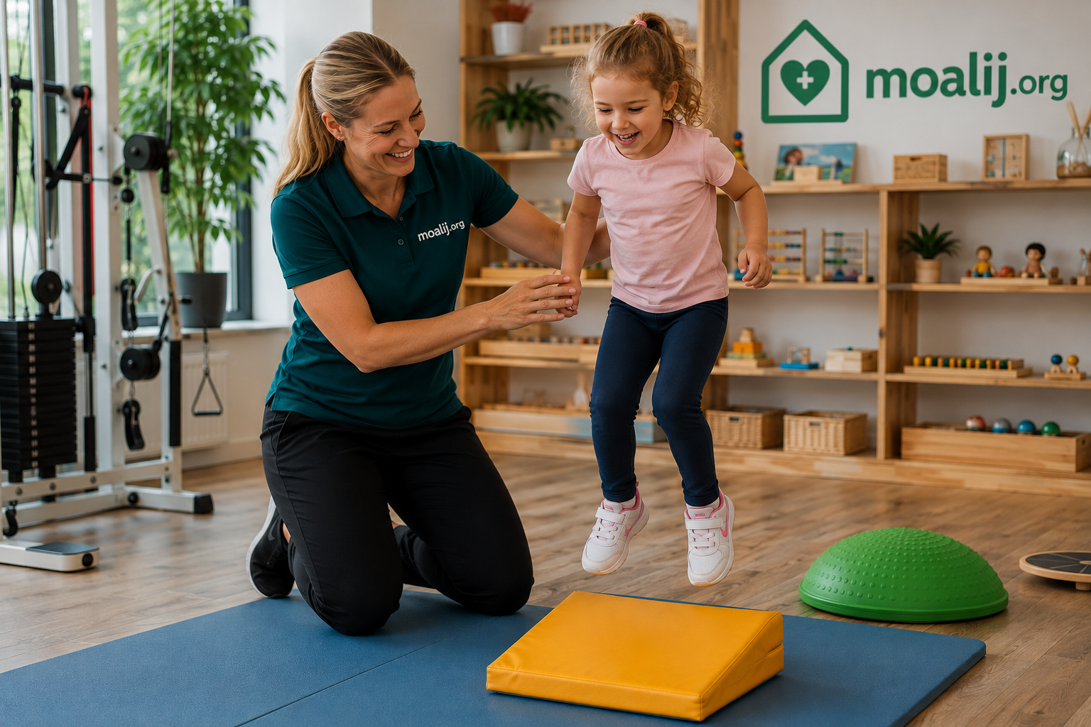 Therapist working with a child at home